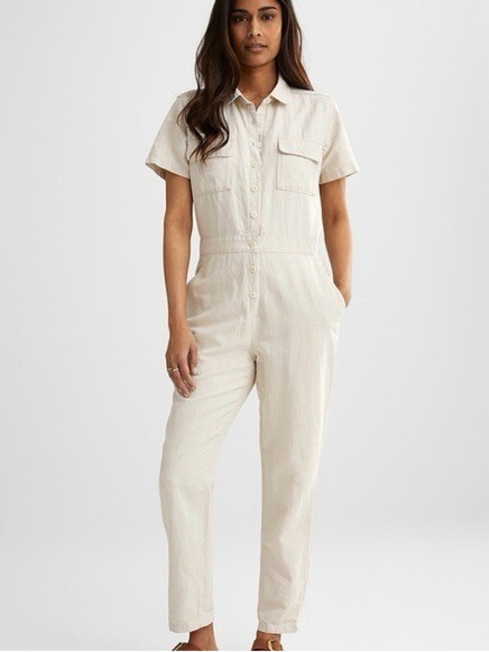 Outerknown SEA Suit Organic Cotton Linen Utility Jumpsuit Natural Size S